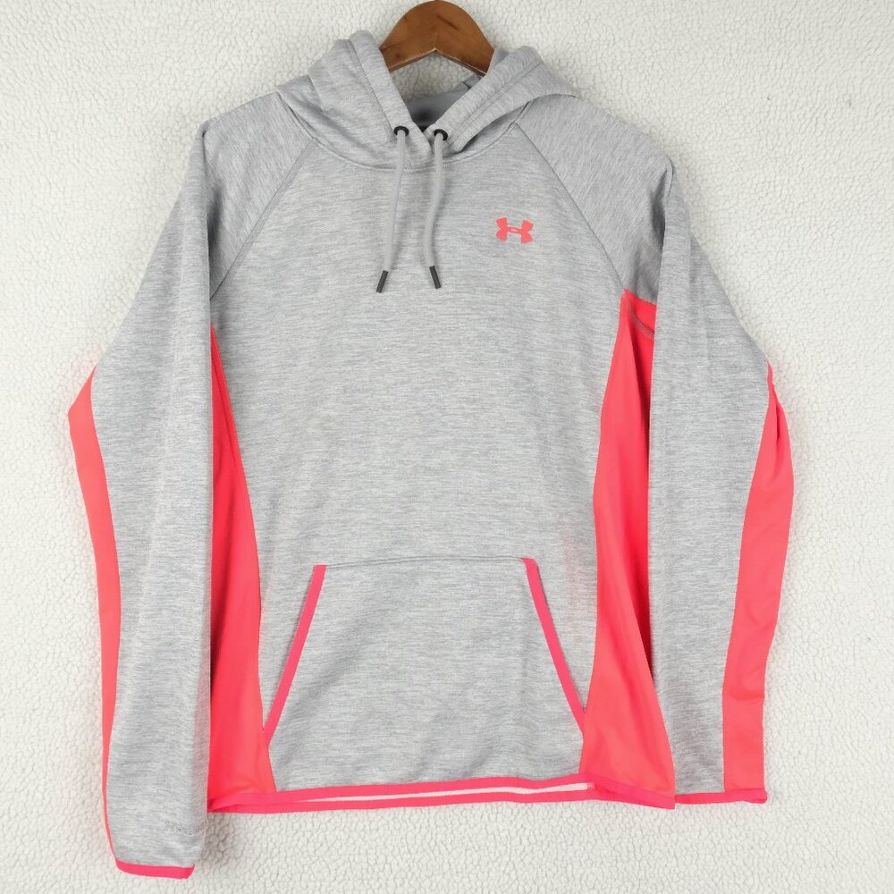 Under Armour Hoodie Womens Medium Gray Prink Cold Gear Pullover Storm Sporty